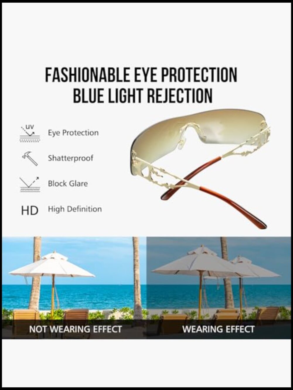 Metal Rimless Wrap Around Sunglasses with UV400 Protection - Picture 3 of 7